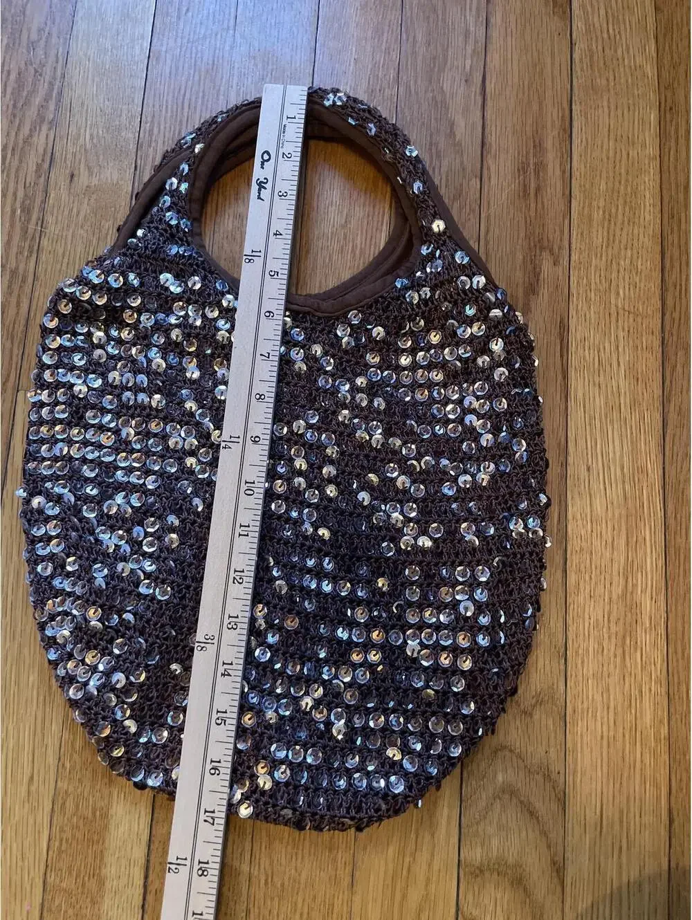 Y2K Brown Bronze Sequin Slouchy Hobo Shoulder Bag Purse Metallic Copper
